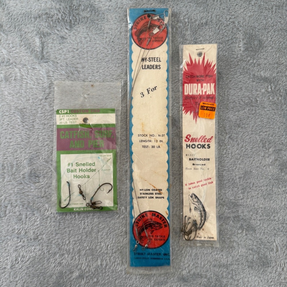 Vintage Fishing Hook Lot Snelled Leaders Strike Master Durapak Kalin NOS